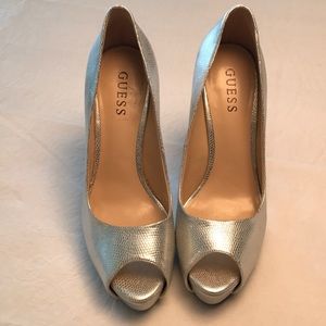 Silver platform heels open toe 8M